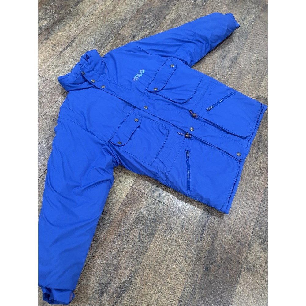 Vintage 80s 90s Fila Magic Line Puffer Ski Jacket Blue Teal Made In Italy 42 XXL